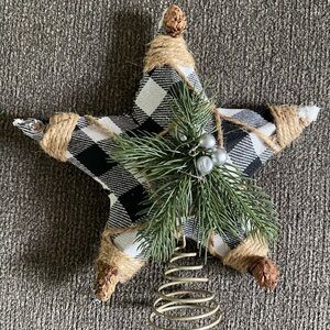 Plaid Black and White Star Tree Topper